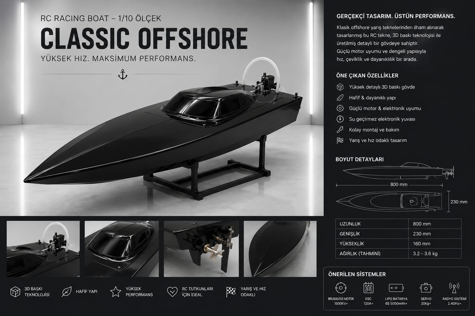 IZEFEK RC RACING BOAT 1/10 ÖLÇEK