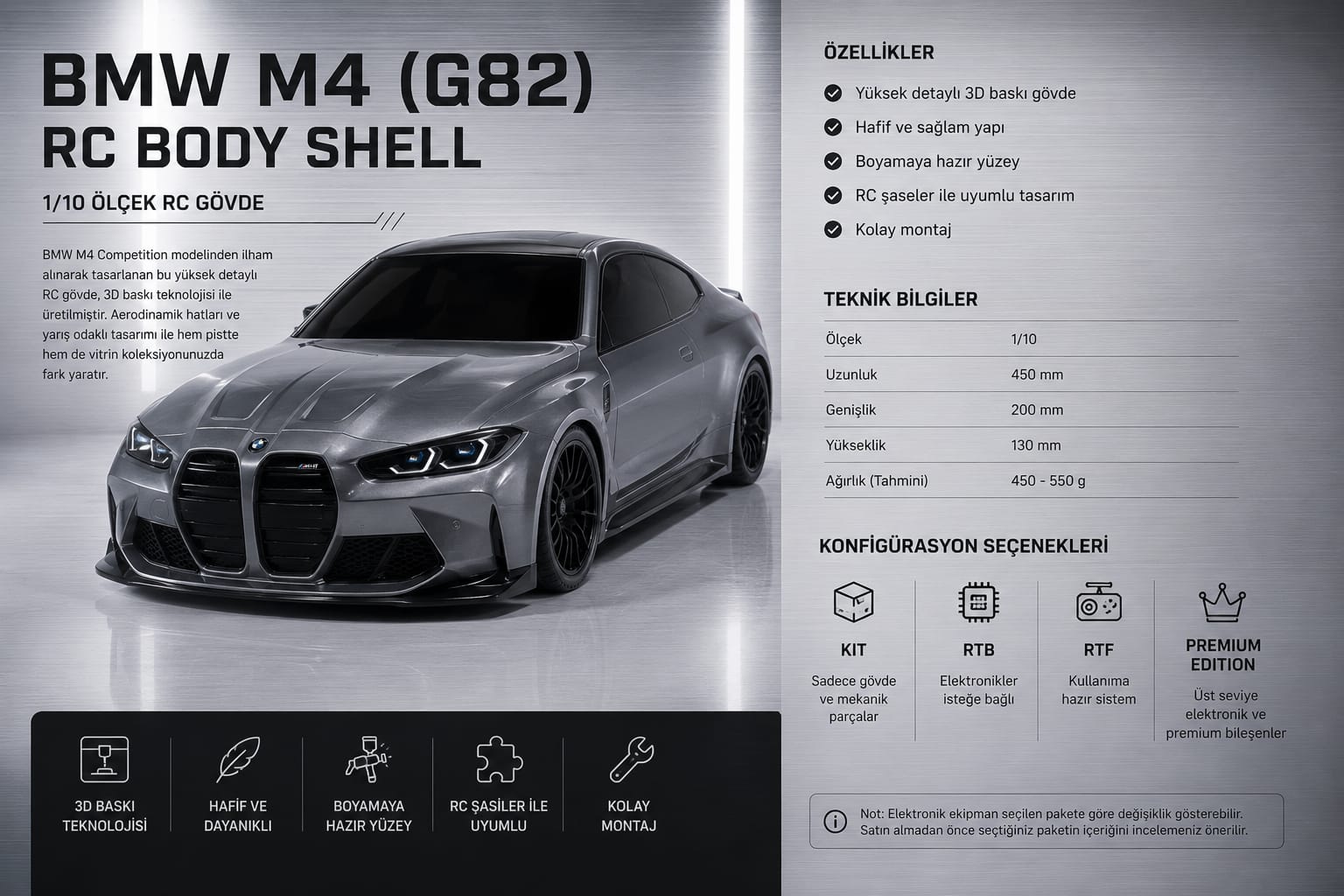 IZEFEK BMW M4 (G82) RC Body Shell – 1/10 Ölçek